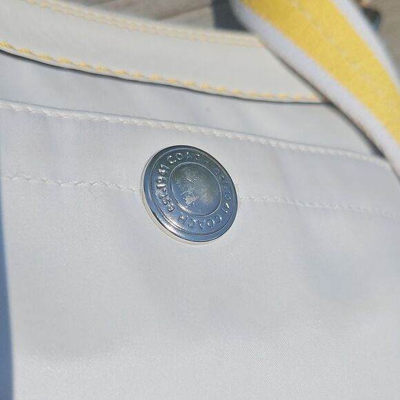 Coach White Nylon Crossbody Bag with Yellow Stripe Strap - Picture 2 of 5